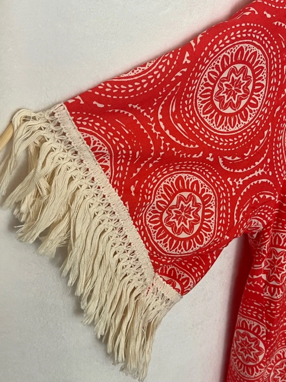 No Boundaries Coral Fringe Kimono Cover-Up